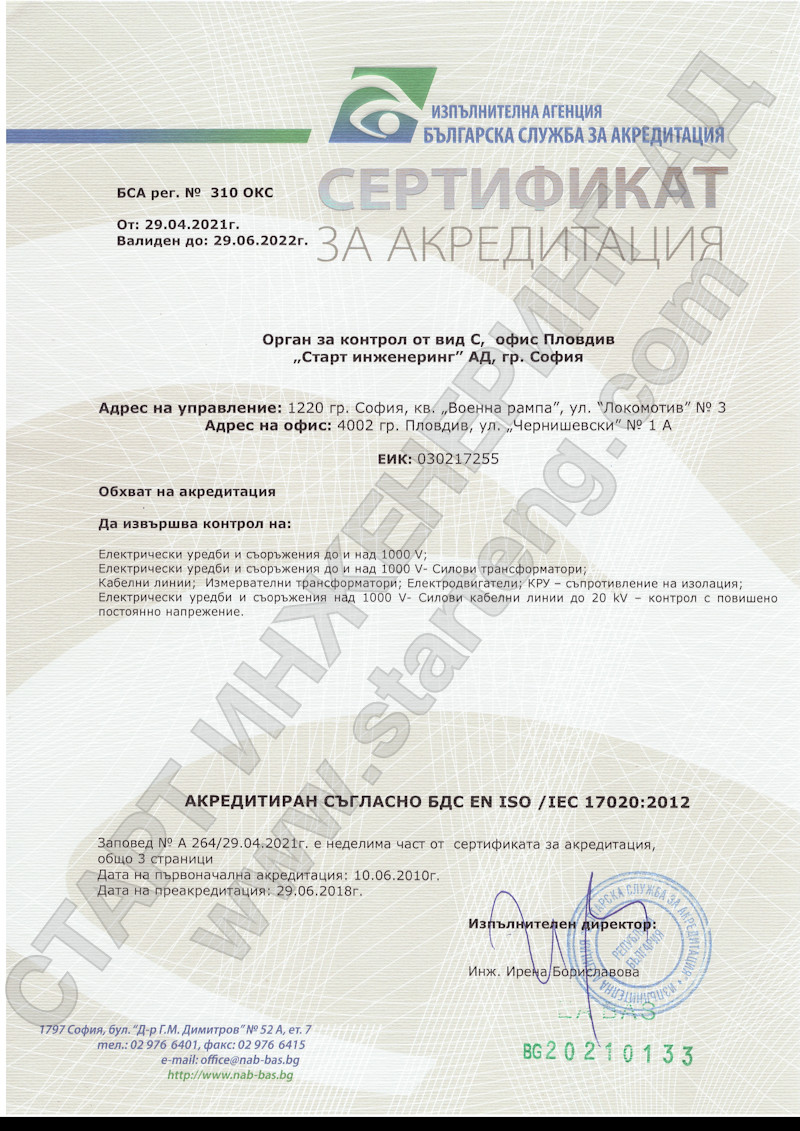 Орган за контрол от вида С - Пловдив при Старт инженеринг АД